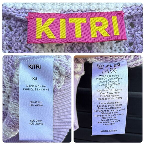 KITRI Marley Crochet Knit Top in Lilac Stripe | Size XS - Picture 7 of 7